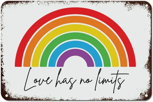 Vista 11 de Placa de pared con diseño de bandera de Estados Unidos, diseño retro vintage de arcoíris, letrero de metal LGBTQ, orgullo gay, regalo del mes