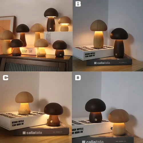 Vista 3 de Lámpara de madera USB con forma de hongo, luz nocturna multicolor, iluminación ambiental, luces de noche, lámparas de mesa para dormitorio, sala