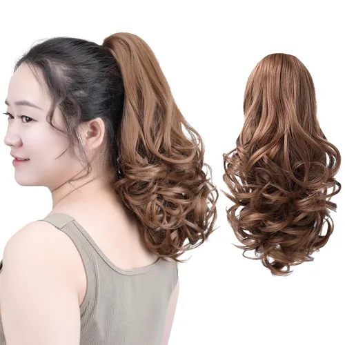 Vista 43 de SYXLCYGG Auburn Clip Cola de caballo Clip Cola de caballo Extensión de cola de caballo ondulado 10 pulgadas 3.5 oz pelo sintético falso pieza
