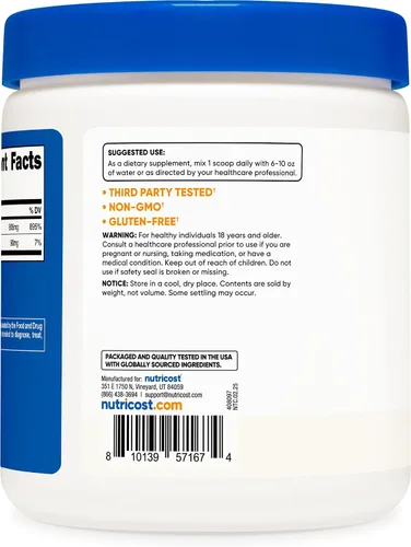 Vista 4 de Nutricost Ascorbato de calcio en polvo 8.82 oz (sin sabor, 250 porciones) - Complejo de vitamina C y calcio, sin OMG, vegano