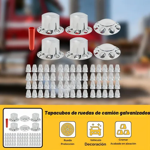 Vista 2 de waltyotur Juego de 6 cubiertas de rueda de eje delantero y trasero de plástico cromado con tuercas roscadas de 1.299 in para semirremolques, 2