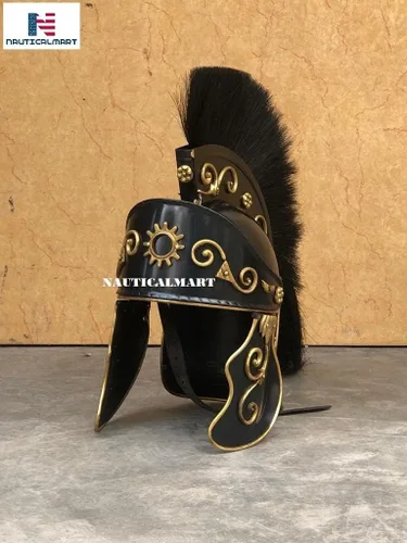Vista 2 de NauticalMart Casco grecorromano con escudo negro de armadura medieval casco disfraz de Halloween