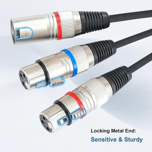 Vista 4 de Cable XLR Y-Splitter Cable, Cable de micrófono XLR doble hembra a macho, cable de conexión adaptador de 2 hembra a macho, 2 pies