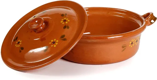 Vista 2 de Ancient Cookware, Maceta plana de arcilla mexicana Cazuela, pequeña, 3 cuartos de galón