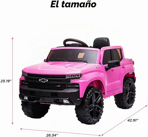 Vista 6 de Coche de batería de 12V para andar, camioneta para niños con licencia de Chevrolet Silverado GMC, vehículos eléctricos para niños pequeños con Rosa