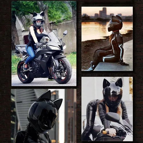 Vista 5 de Casco Bluetooth de motocicleta con orejas de gato, certificado DOT, casco de motocicleta de cara completa, lindos cascos de gato con visera HD