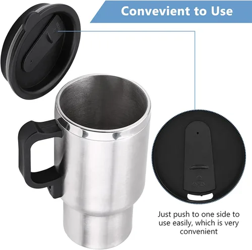 Vista 4 de Taza eléctrica para automóvil, 12 V, 15.2 fl oz, eléctrica en el automóvil, taza de calentamiento de viaje de acero inoxidable, taza de café, té