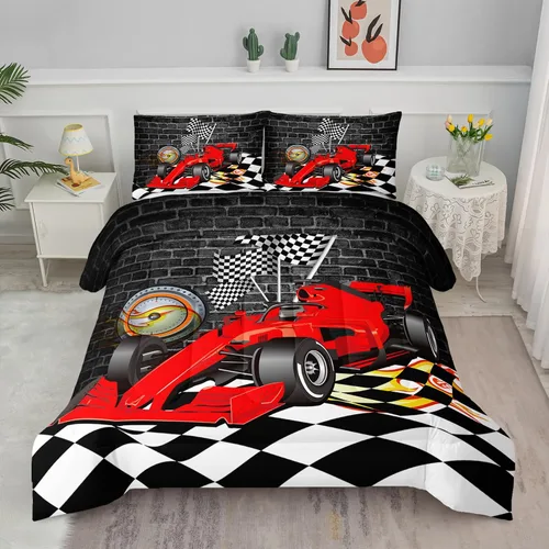 Vista 39 de Juego de edredón para niños Axolotl, tamaño individual, juego de ropa de cama con diseño de autos de carreras para niños, niñas, adolescentes
