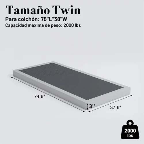 Vista 2 de Vehowy - Somier de perfil bajo de tamaño individual, somier de 7,6 cm (3,0 pulgadas) para cama individual, base de colchón resistente, base de cama