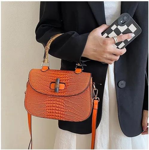 Vista 5 de Bolso de mano de cuero artificial de bambú con asa superior para mujer, elegante bolso de noche, regalo para mujer, hecho a mano