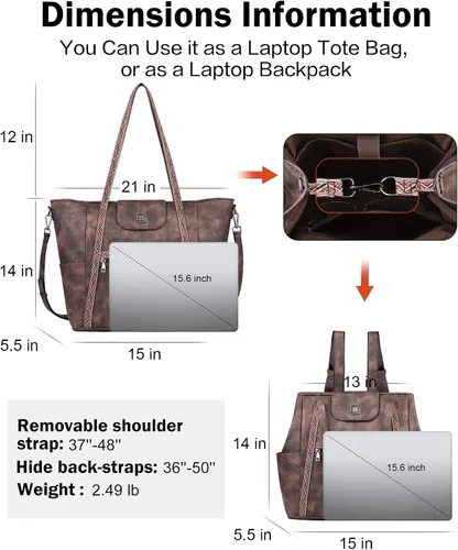 Vista 9 de FADEON Bolsos cruzados para mujer y bolso de mano para laptop, colección marrón
