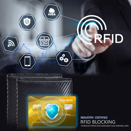 Vista 3 de Carteras RFID delgadas para hombres - Cartera de bolsillo frontal de piel genuina