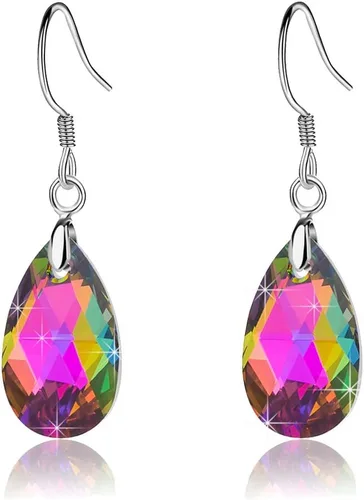 Vista 26 de Aretes colgantes de cristal austriaco con forma de lágrima para mujer, joyería hipoalergénica de plata de ley 925