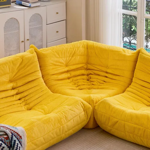 Vista 5 de N&V Fireside - Silla esquinera sin brazos, sofá de piso de pana suave de alta calidad, sofá de espuma para sala de estar, dormitorio y oficina Beige