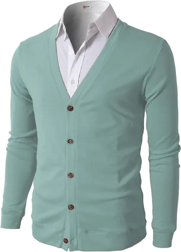 Vista 17 de H2H Cárdigans casuales ajustados para hombre, cuello en V, diseño básico, manga larga, con botones Gris