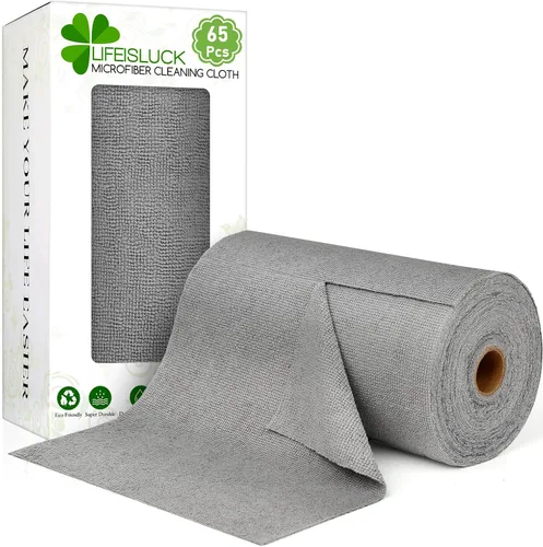 Vista 9 de Paquete de 65 toallas de microfibra en un rollo de 10 x 10 pulgadas, reutilizables, lavables, paños de microfibra de papel, trapos absorbentes