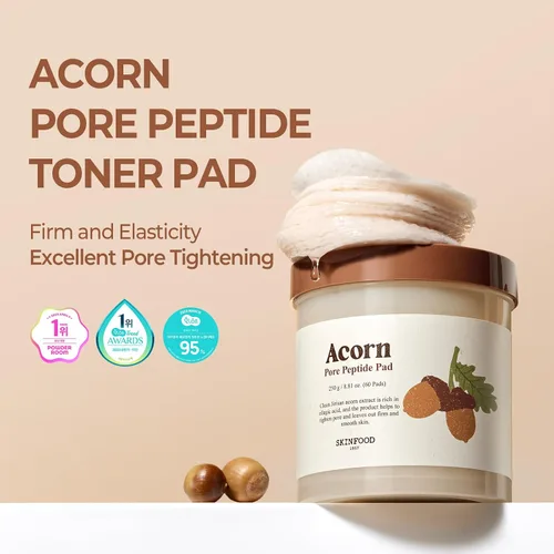 Vista 2 de SKINFOOD Almohadillas Tónicas con Péptidos de Bellota para Poros, Tónico Facial Coreano para el Cuidado de la Piel, Minimización de Poros