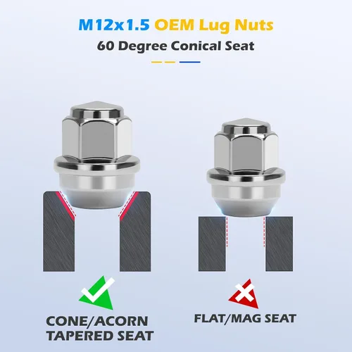 Vista 6 de Dynofit Tuercas de llanta OEM de 0.472 in x 1.5 para fusión 2005-2021, Escape 2001-2026, enfoque 2008-2018, tuercas de rueda de estilo de una pieza