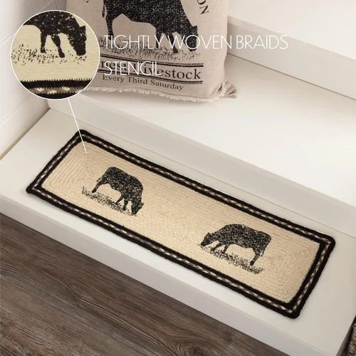 Vista 5 de VHC Brands Farmhouse Flooring Miller Farm - Alfombra de escalera rectangular con estampado de yute, vaca, color blanco blanqueado