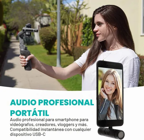 Vista 2 de Movo DoubleMic-UC - Micrófono de teléfono de doble cápsula para dispositivos USB-C, condensador cardioide de dos caras, micrófono de escopeta