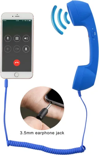 Vista 2 de CM Auricular retro vintage para teléfono celular y micrófono para teléfono inteligente, enchufe de 3.5 mm (Azul)