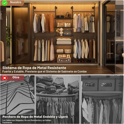 Vista 6 de Aheaplus Perchero industrial de tubo, perchero reversible de 6.42 pies para colgar ropa, resistente de 5 niveles para armario, perchero con Negro