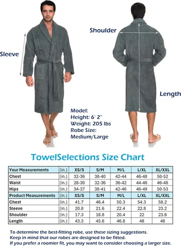 Vista 6 de TowelSelections Bata de baño de algodón suave de lujo, bata de baño de tela de rizo para hombre