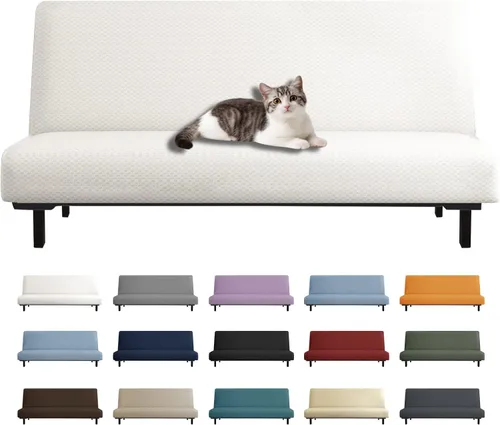 Vista 19 de YEMYHOM Funda para Futón Diseño Jacquard Más Reciente de Alta Elasticidad para Sofá Cama sin Brazos, Protector de Muebles Antideslizante con Parte