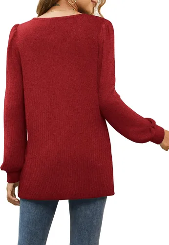 Vista 3 de WIHOLL Camisetas tipo túnica para mujer, ajuste holgado, manga larga, cuello cuadrado