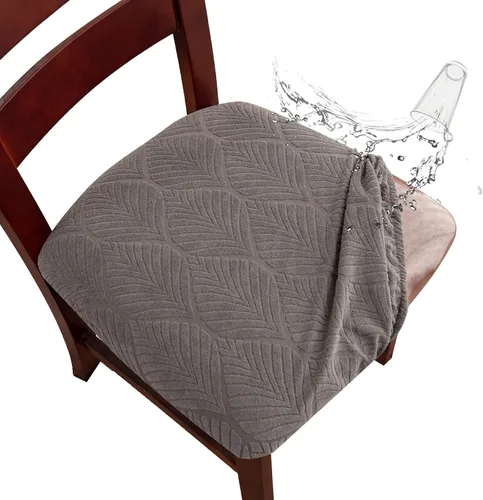 Vista 5 de Genina Juego de 6 fundas impermeables para sillas de comedor, fundas de asiento elásticas de jacquard para sillas de comedor, fundas protectoras