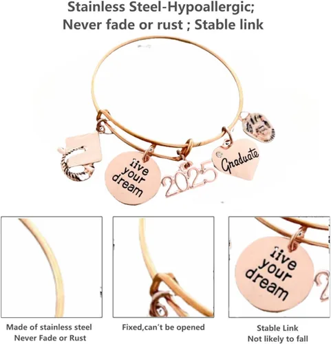 Vista 5 de Softball Graduation Gift - Rose Gold Softball Charm Bracelet, She Believed She Could So She Did, Gift for Graduates, Class of 2025