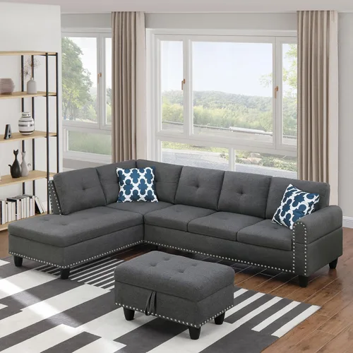 Vista 4 de Ball & Cast Sofá modular modular en forma de L de 98 pulgadas para sala de estar con tumbona y otomana de almacenamiento, juego de sofá modular