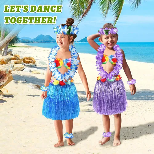 Vista 16 de Conjunto de disfraz de falda de hierba hawaiana de 11.8 in para niñas
