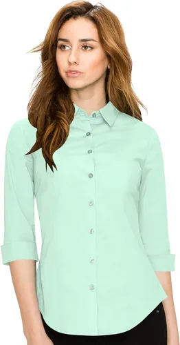 Vista 3 de Made By Johnny MBJ Womens Solide 34 Sleeve Stretchy Button Down Collared Office Formal Casua Blouse S3XL
