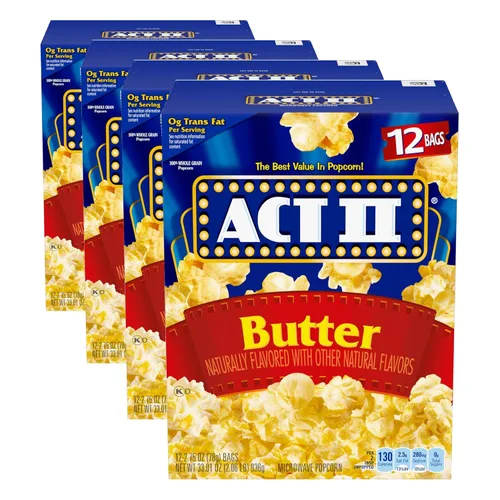 Vista 12 de ACT II Palomitas de maíz con mantequilla para microondas, suministros para noche de cine, 2.75 oz., bolsas de 6 unidades (paquete de 6)