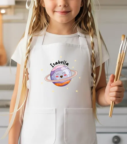 Vista 6 de Delantal con nombre personalizado para niños con sombrero de chef, delantal impermeable para cocinar, hornear, arte, pintura, regalo de cumpleaños
