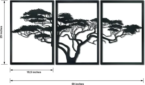 Vista 3 de Arte de pared de metal árbol de África, arte de pared de metal árbol de la vida, 3 piezas grandes de árbol de metal, arte para decoración del hogar