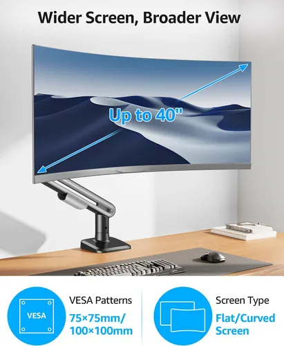 Vista 2 de MOUNTUP Soporte de escritorio para monitor individual para 4.4-26.5 libras, brazo de monitor resistente para 40 39 37 34 32 27 pulgadas, soporte