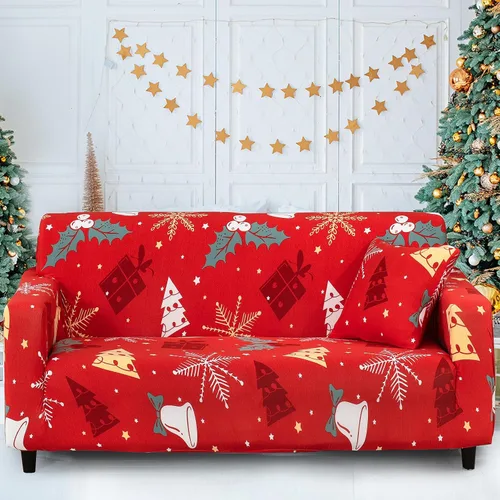Vista 11 de Funda de sofá de Navidad Verde, Funda Elástica para Sofá, Funda Deslizante para Sofás y Sofás de Dos Plazas, 1 Pieza, Funda Temática Navideña