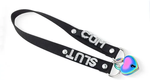 Vista 3 de Collar de candado de corazón hecho a mano para mujer, con llave, estilo gótico, punk, con letras de terciopelo y llavero de cuero