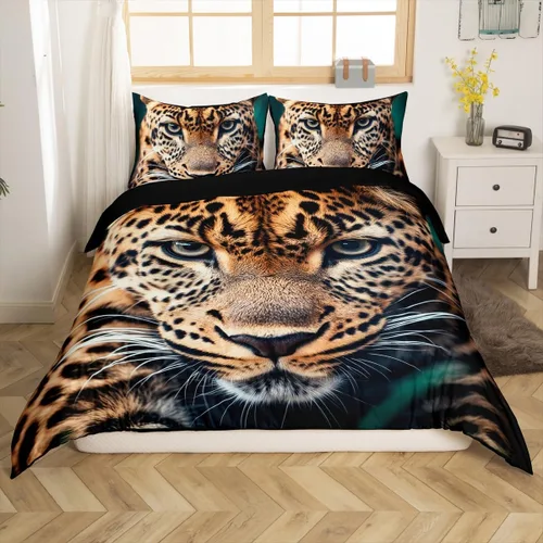 Vista 2 de Erosebridal Funda de edredón de leopardo, guepardo, funda de edredón de animales de sabana africana, juego de ropa de cama con estampado de leopardo