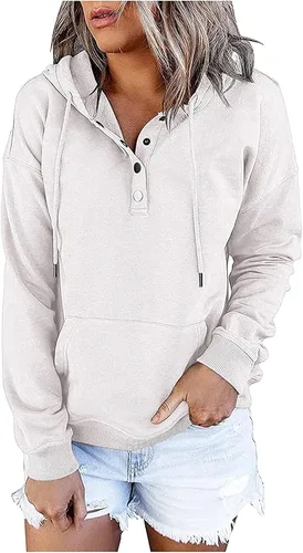 Vista 66 de Sudaderas con capucha para mujer, con cuello de botón, sin botones, con cordón, manga larga, lindas, ropa para adolescentes y niñas
