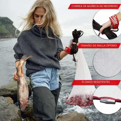 Vista 3 de BasicGear® Cast Net, Lead, 3-12ft Radius, 3/8 and 1/4 Mesh, for Bait Fish