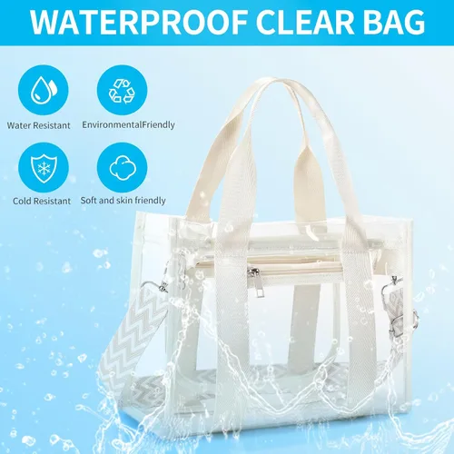 Vista 6 de Bolsa transparente UEOE para eventos en estadios, gran bolso de mano transparente con bolsa con cremallera exterior e interior para eventos