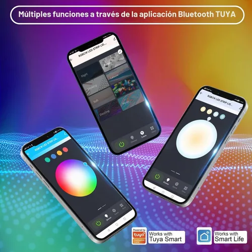 Vista 5 de Tatazone Tiras de luces LED RGBWW con Bluetooth, 5 metros de tiras de luz LED ajustables de blanco 3000K a 6500K + RGB, tiras de luces LED