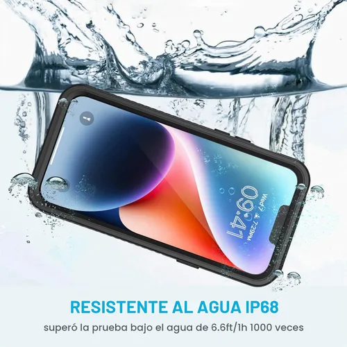 Vista 2 de Lanhiem Funda para iPhone 14, impermeable IP68 a prueba de polvo con protector de pantalla integrado, resistente a prueba de golpes de cuerpo Negro