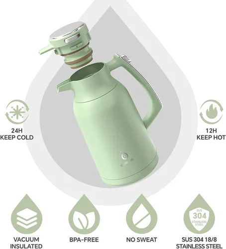 Vista 2 de IDEUS Jarra térmica para café 68oz (2,000ml), Jarra de acero inoxidable de doble pared aislada al vacío, Jarra de agua, servidor de café