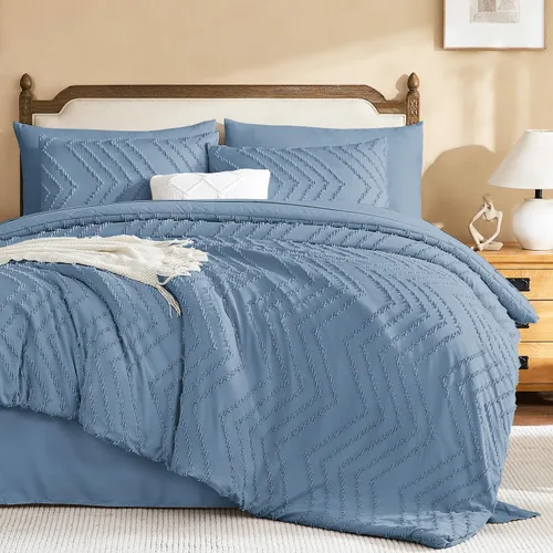 Vista 29 de Litanika Juego de edredón individual XL - 5 piezas Boho copetudo cama en una bolsa Azul Egeo