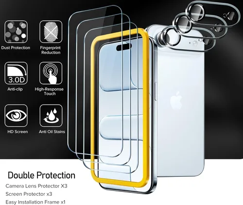 Vista 5 de ivoler Paquete de 3 + 3 protectores de pantalla de vidrio templado para iPhone Air de 6.5 pulgadas con protector de lente de cámara con marco