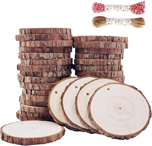 Vista 11 de Juego de 20 piezas de posavasos de madera natural sin terminar, juego de posavasos de madera de 3.5 a 4 pulgadas, kit de madera preperforado